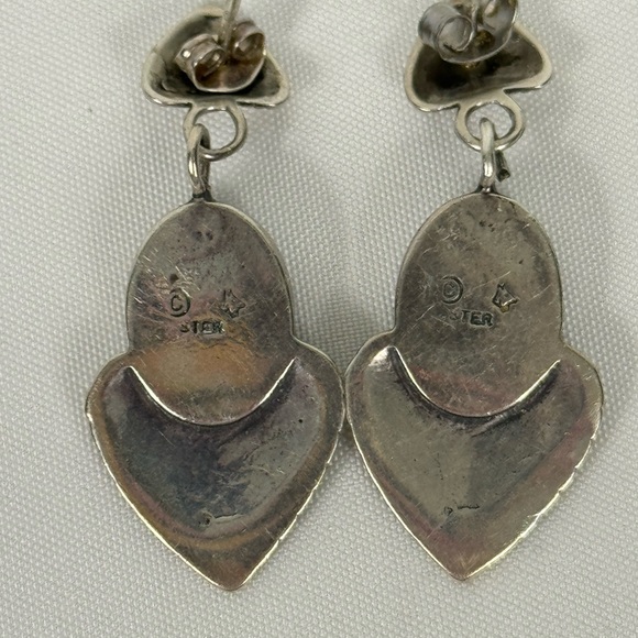 925 Sterling Silver Black Onyx Earrings, Diamond Cut‎ Earrings - Picture 4 of 4